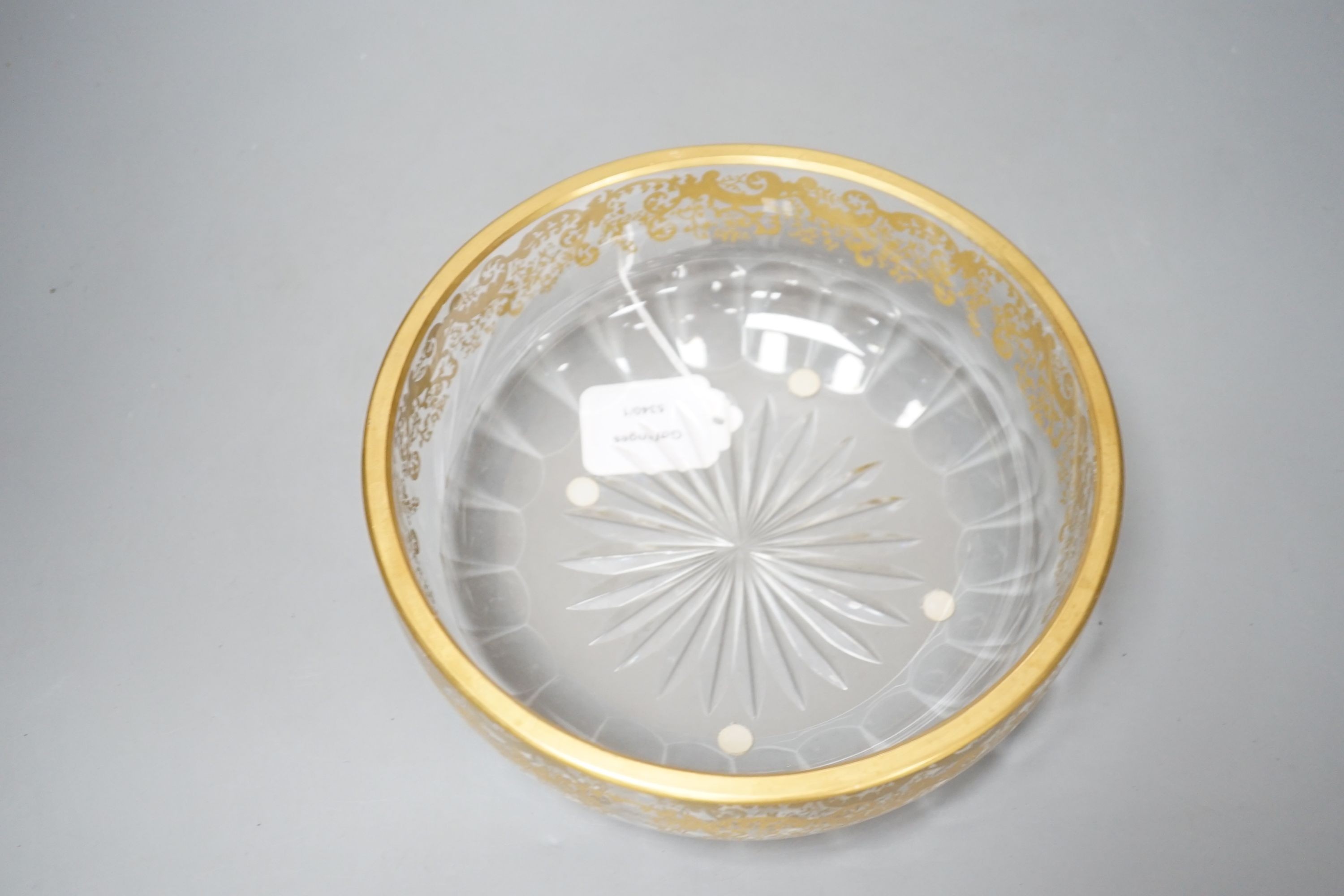 A 19th century Bohemian gilt decorated cut glass fruit bowl - 22cm diameter